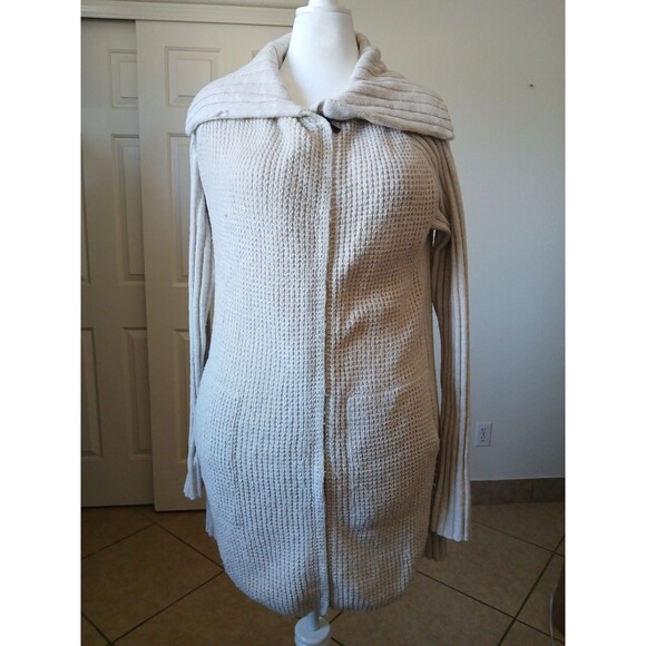 Prana Women’s Ivory Ribbed Knit Yunna Cardigan Oversize Medium Zipper Shawl Neck - Picture 1 of 16